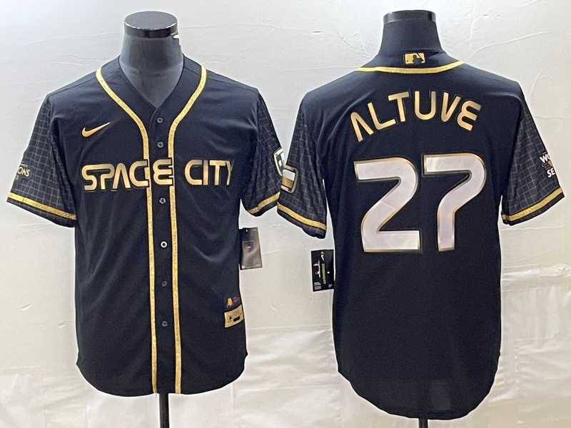 Men%27s Houston Astros #27 Jose Altuve Black City Connect Cool Base Stitched Baseball Jersey